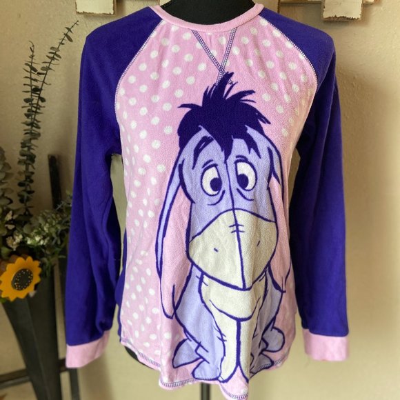 5/$10 Disney Winnie the Pooh Eeyore Pink & Blue Fleece Sleep Shirt S - Picture 1 of 6